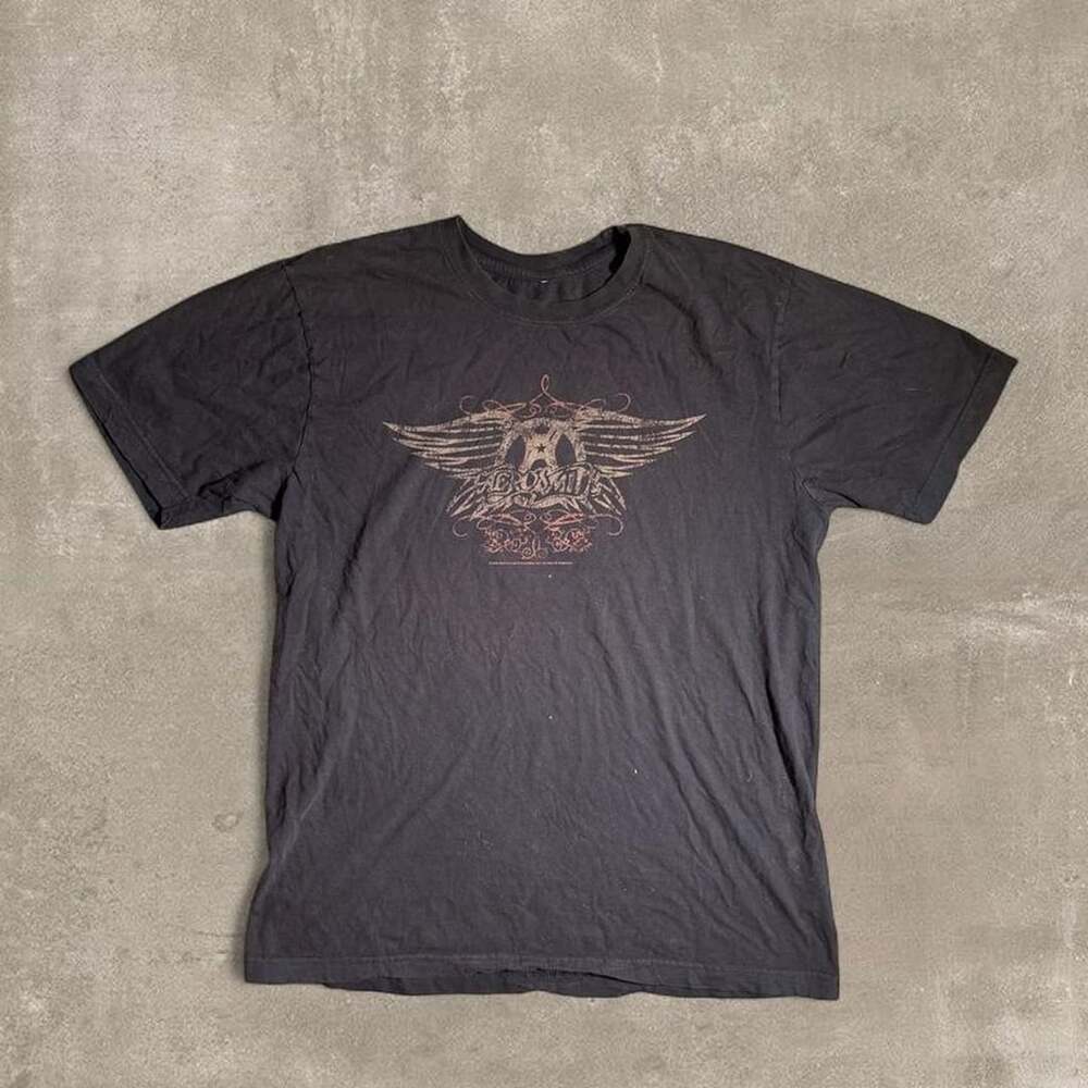 Aerosmith Winged Skull Graphic Band T-Shirt Black 2008 Vintage